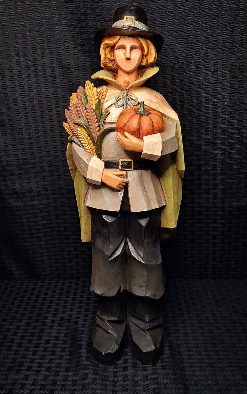 Cubist Pilgrim Man Figurine Thanksgiving Fall Harvest Decor 17"